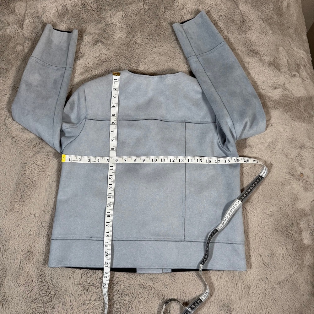 Zara Basic Jacket Faux Suede Collarless Button Up… - image 6